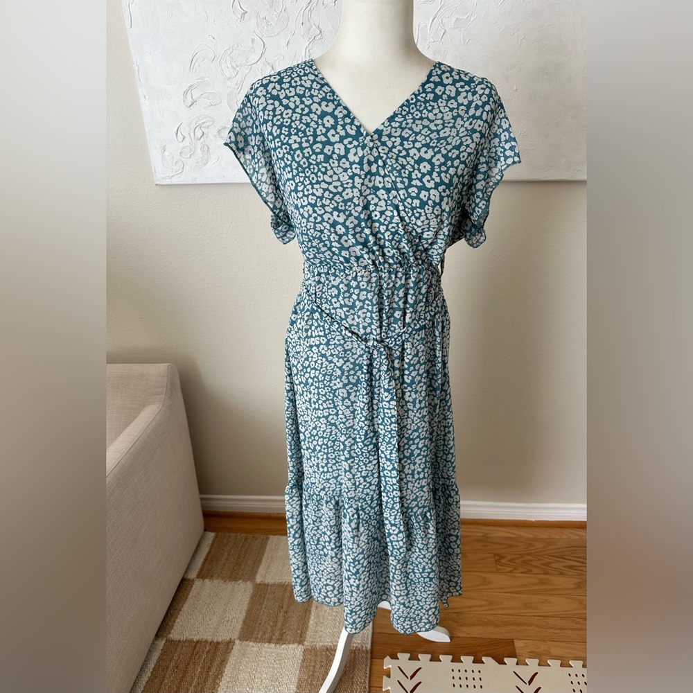 Brovave Women’s Full Length Blue Leopard Print Dress Size Large with Lining